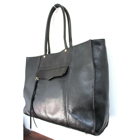 SIGNED BY REBECCA MINKOFF BLACK GENUINE LEATHER TOTE SHOULDER BAG HANDBAG PURSE - Picture 4 of 7